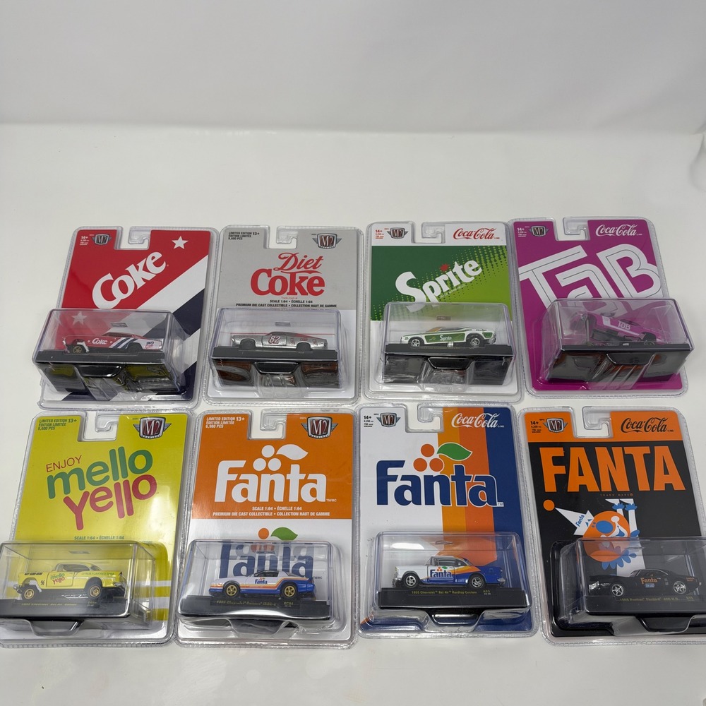 M2 Machines Coca-Cola Soda Diecast Car Lot of 8 1:64 Fanta Sprite Mello Yello